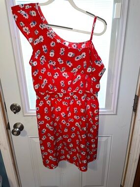 Xhilaration Red Floral One-Shoulder Mini Dress